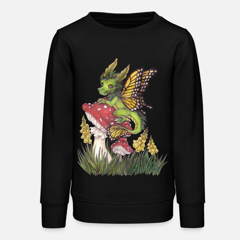 Forest Dragon on Toadstool Cute Butterfly - Teens Organic Sweatshirt by Stanley/Stella - black