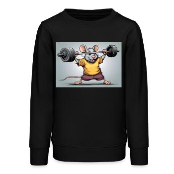 Kraftmaus beim Krafttraining - Teenager Organic Sweatshirt Mini Changer von Stanley/Stella - Schwarz - Vorne - AI Model Teenager Male light (155cm)