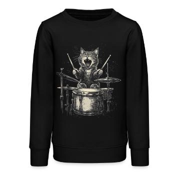 Katze Schlagzeug Drummer Rock Musik Lustig - Teenager Organic Sweatshirt Mini Changer von Stanley/Stella - Schwarz - Vorne - AI Model Teenager Male light (155cm)