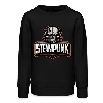 Steampunk Schädel – Mechanisches Retro Motiv - Teenager Organic Sweatshirt Mini Changer von Stanley/Stella - Schwarz - Vorne - AI Model Teenager Male light (155cm)