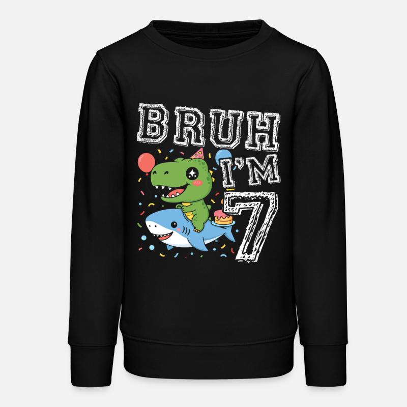 Bruh ich bin 7 Dinosaurierhai - Teens Organic Sweatshirt by Stanley/Stella - black