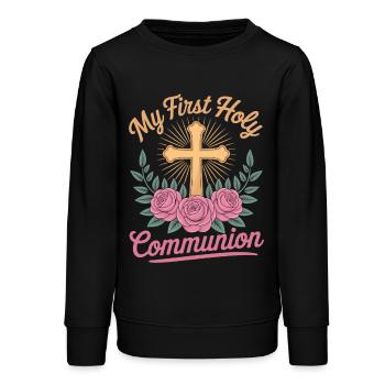 Erste Heilige Kommunion Kreuz Rosen - Teenager Organic Sweatshirt Mini Changer von Stanley/Stella - Schwarz - Vorne - AI Model Teenager Male light (155cm)