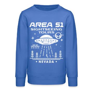 Visites touristiques de la zone 51 - Sweat ado bio Stanley/Stella - carolina blue - Devant - AI Model Teenager Male dark (155cm)