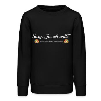 Sarg Ja, ich will, lustiger Spruch JGA, Heirat - Teenager Organic Sweatshirt Mini Changer von Stanley/Stella - Schwarz - Vorne - AI Model Teenager Male light (155cm)