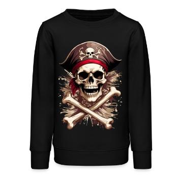 Pirate tête de mort skull Jolly Roger - Sweat ado bio Stanley/Stella - noir - Devant - AI Model Teenager Male light (155cm)