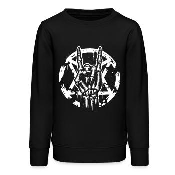 La main en os avec pentagramme fait des cornes de diable - Sweat ado bio Stanley/Stella - noir - Devant - AI Model Teenager Male light (155cm)