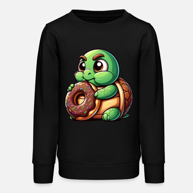 Cute Turtle Donut Cartoon Funny Dick - Teens Organic Sweatshirt by Stanley/Stella - black
