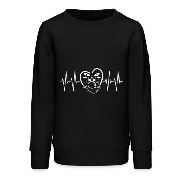 Schlagzeug mit Herzlinie Rhythmus Drummerdesign - Teenager Organic Sweatshirt Mini Changer von Stanley/Stella - Schwarz - Vorne - AI Model Teenager Male light (155cm)