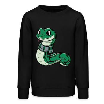 Serpent vert mignon avec écharpe - Sweat ado bio Stanley/Stella - noir - Devant - AI Model Teenager Male light (155cm)