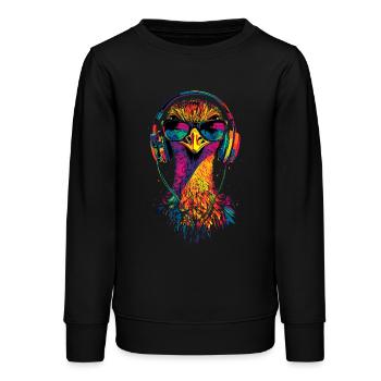 Strauss Vogel Kopfhörer Popart Emu Musik DJ Strauß - Teenager Organic Sweatshirt Mini Changer von Stanley/Stella - Schwarz - Vorne - AI Model Teenager Male light (155cm)