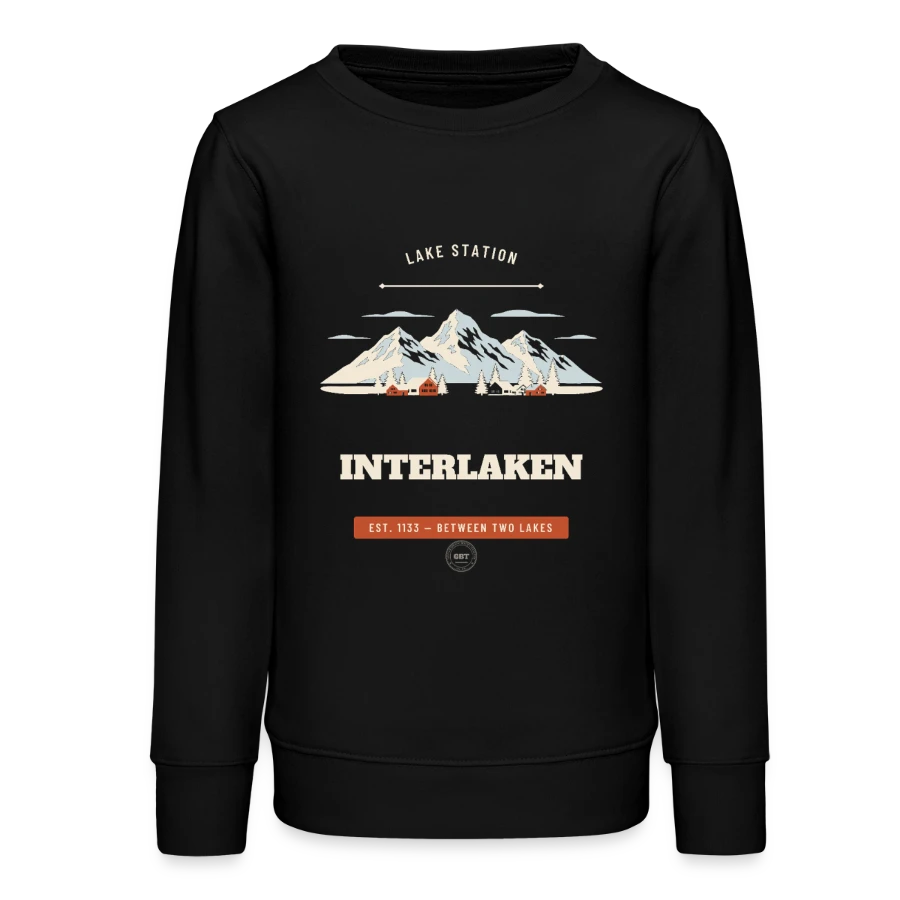 Interlaken badge on a teens organic sweatshirt by stanley/stella, black