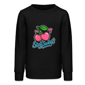 cerises roses - Stay Sweet - Sweat ado bio Stanley/Stella - noir - Devant - AI Model Teenager Male light (155cm)