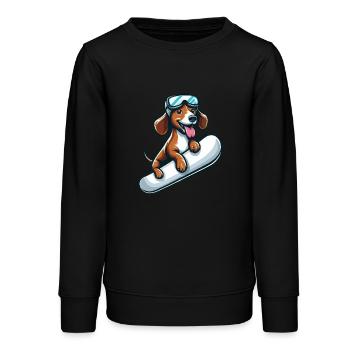 Dackel Hund Snowboard Comics Winterspaß - Teenager Organic Sweatshirt Mini Changer von Stanley/Stella - Schwarz - Vorne - AI Model Teenager Male light (155cm)