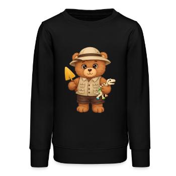 Teddy Bear Archaeologist - Teens Organic Sweatshirt by Stanley/Stella - black - Front - AI Model Teenager Male light (155cm)