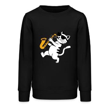 Katze Blaskapelle Saxophon Sonnebrille - Teenager Organic Sweatshirt Mini Changer von Stanley/Stella - Schwarz - Vorne - AI Model Teenager Male light (155cm)