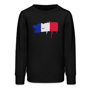 Un drapeau français peint avec un coup de pinceau - Sweat ado bio Stanley/Stella - noir - Devant - AI Model Teenager Male light (155cm)