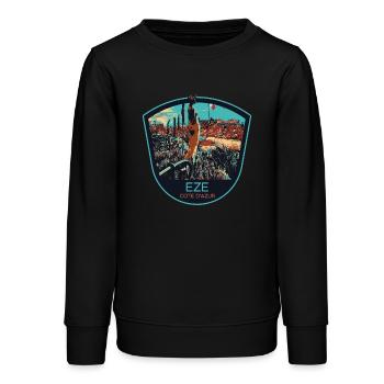 Illustration originale village d'Èze, Côte d'Azur - Sweat ado bio Stanley/Stella - noir - Devant - AI Model Teenager Male light (155cm)