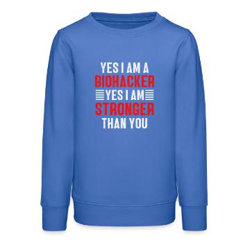 Biohacker is stronger than you - Teens Organic Sweatshirt by Stanley/Stella - carolina blue - Front - AI Model Teenager Male dark (155cm)