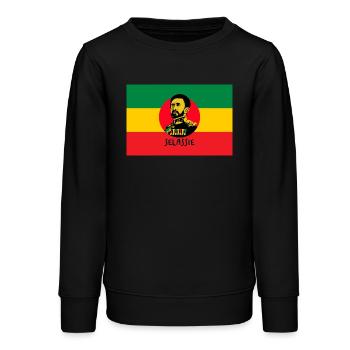 DRAPEAU REGGAE - HAILÉ SÉLASSIÉ - JAH RASTAFARI - Sweat ado bio Stanley/Stella - noir - Devant - AI Model Teenager Male light (155cm)