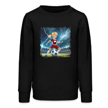 Fussballerin Comicfigur Stadion mit Blitzen - Teenager Organic Sweatshirt Mini Changer von Stanley/Stella - Schwarz - Vorne - AI Model Teenager Male light (155cm)