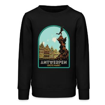 Picturesque illustration of the Grand Place - Teens Organic Sweatshirt by Stanley/Stella - black - Front - AI Model Teenager Male light (155cm)
