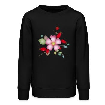 Hagebutten und Heckenrosenblüte – Naturmotiv - Teenager Organic Sweatshirt Mini Changer von Stanley/Stella - Schwarz - Vorne - AI Model Teenager Male light (155cm)