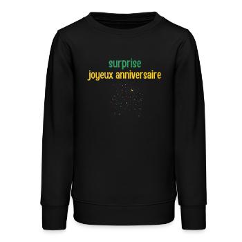 surprise joyeux anniversaire  - Sweat ado bio Stanley/Stella - noir - Devant - AI Model Teenager Male light (155cm)