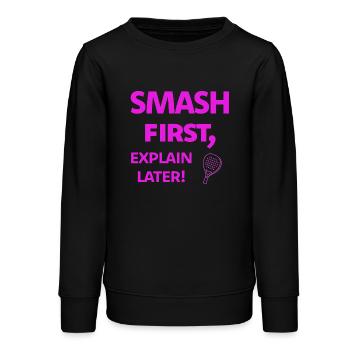 Smash First, Explain Later Padelspruch - Teenager Organic Sweatshirt Mini Changer von Stanley/Stella - Schwarz - Vorne - AI Model Teenager Male light (155cm)