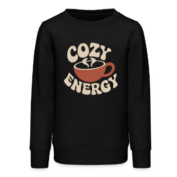 Cozy Energy – Tasse à café vintage - Sweat ado bio Stanley/Stella - noir - Devant - AI Model Teenager Male light (155cm)