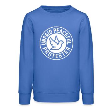 Militant pacifique non rémunéré déclarant Manifestation - Sweat ado bio Stanley/Stella - carolina blue - Devant - AI Model Teenager Male dark (155cm)