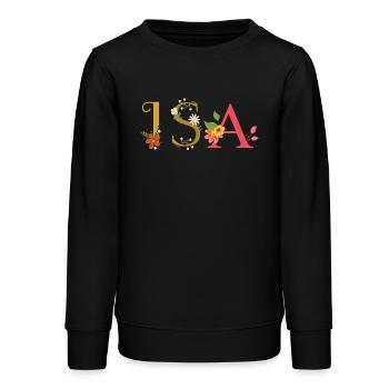 ISA Name mit Blumen geschmückt - Teenager Organic Sweatshirt Mini Changer von Stanley/Stella - Schwarz - Vorne - AI Model Teenager Male light (155cm)