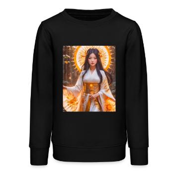 Amaterasu Déesse du soleil rayonnante en kimono blanc avec - Sweat ado bio Stanley/Stella - noir - Devant - AI Model Teenager Male light (155cm)