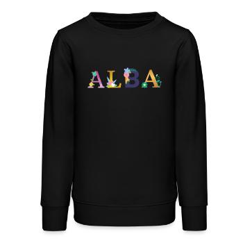 ALBA name decorated with flowers - Teens Organic Sweatshirt by Stanley/Stella - black - Front - AI Model Teenager Male light (155cm)