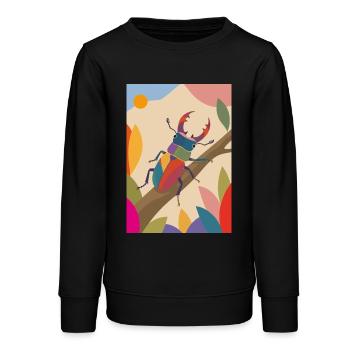 Bunter Hirschkäfer im Naturstil  - Teenager Organic Sweatshirt Mini Changer von Stanley/Stella - Schwarz - Vorne - AI Model Teenager Male light (155cm)