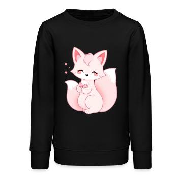 Renard rose blanc kawaii avec ruban rose - Sweat ado bio Stanley/Stella - noir - Devant - AI Model Teenager Male light (155cm)