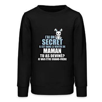 j'ai un secret je vais être grand-frère - Sweat ado bio Stanley/Stella - noir - Devant - AI Model Teenager Male light (155cm)
