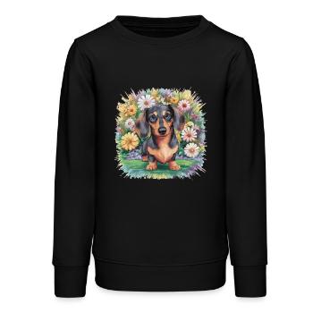 Dackel mit blumen - Teenager Organic Sweatshirt Mini Changer von Stanley/Stella - Schwarz - Vorne - AI Model Teenager Male light (155cm)