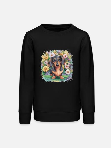 Dackel mit blumen - Teenager Organic Sweatshirt Mini Changer von Stanley/Stella - Schwarz
