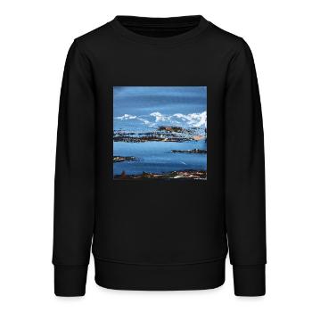 Poster abstract mountain landscape by the lake - Teens Organic Sweatshirt by Stanley/Stella - black - Front - AI Model Teenager Male light (155cm)