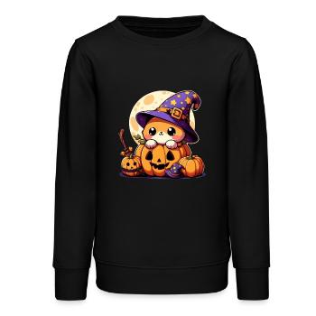 Süße kleine Halloween-Katze - Teenager Organic Sweatshirt Mini Changer von Stanley/Stella - Schwarz - Vorne - AI Model Teenager Male light (155cm)