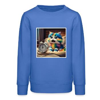 Chat avec réveil - Sweat ado bio Stanley/Stella - carolina blue - Devant - AI Model Teenager Male dark (155cm)