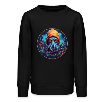 pieuvre avec un chapeau, conception amusante de pieuvre - Sweat ado bio Stanley/Stella - noir - Devant - AI Model Teenager Male light (155cm)