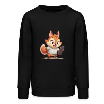 Renard avec téléphone portable - Sweat ado bio Stanley/Stella - noir - Devant - AI Model Teenager Male light (155cm)