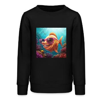 Flossen hoch! Lustiger Fisch mit Sonnenbrille - Teenager Organic Sweatshirt Mini Changer von Stanley/Stella - Schwarz - Vorne - AI Model Teenager Male light (155cm)