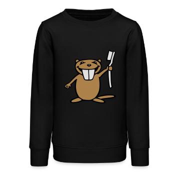 Lustiger Biber mit Zahnbürste - Teenager Organic Sweatshirt Mini Changer von Stanley/Stella - Schwarz - Vorne - AI Model Teenager Male light (155cm)