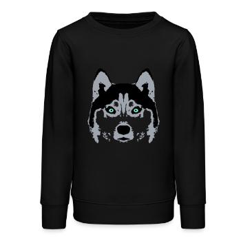 Hund Weißer Husky Gesicht Kopf Blaue Augen Cool - Teenager Organic Sweatshirt Mini Changer von Stanley/Stella - Schwarz - Vorne - AI Model Teenager Male light (155cm)