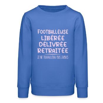 Footballeuse célèbre sa retraite avec humour cadea - Sweat ado bio Stanley/Stella - carolina blue - Devant - AI Model Teenager Male dark (155cm)
