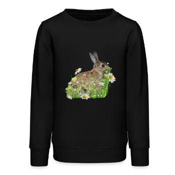 Fleurs blanches de lapin - Sweat ado bio Stanley/Stella - noir - Devant - AI Model Teenager Male light (155cm)