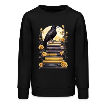 Bücherstapel mit Rabe - Teenager Organic Sweatshirt Mini Changer von Stanley/Stella - Schwarz - Vorne - AI Model Teenager Male light (155cm)