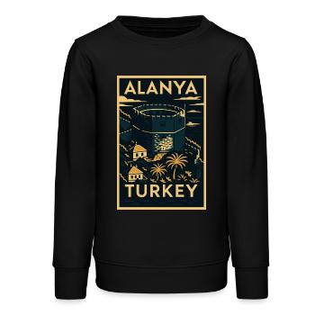 Alanya Türkei – Vintage Reiseplakat Linocut - Teenager Organic Sweatshirt Mini Changer von Stanley/Stella - Schwarz - Vorne - AI Model Teenager Male light (155cm)
